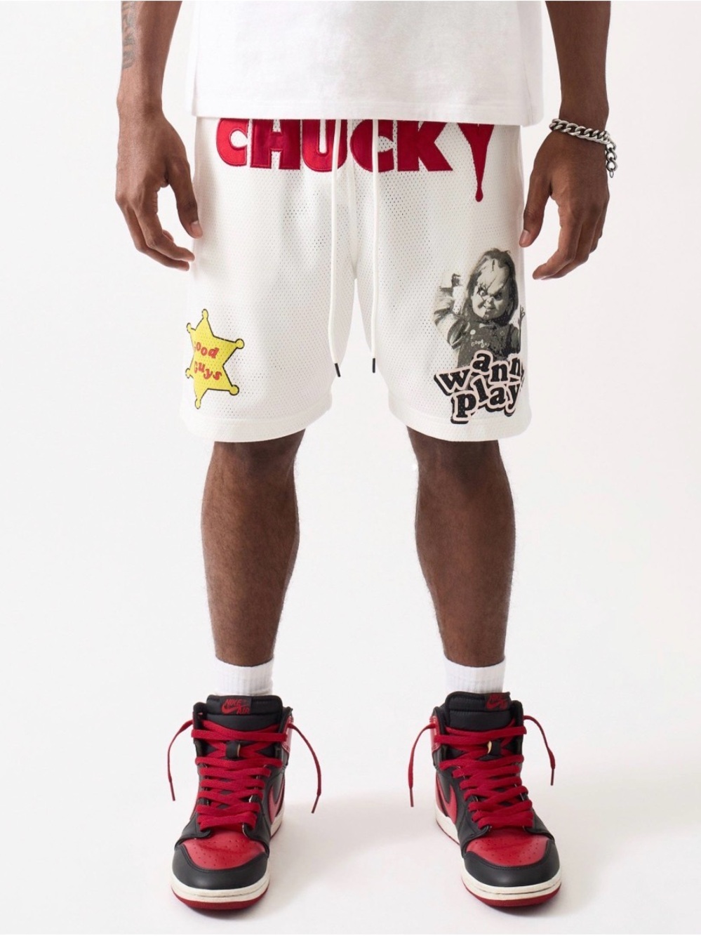 Reason x Chucky Good Guys Graphic Mesh Basketball Shorts White Men’s L NWT